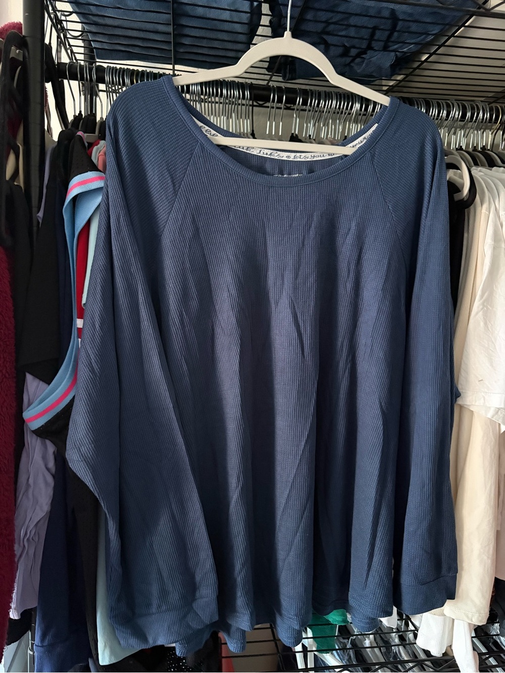 Muk Luks Navy Blue Ribbed Long-Sleeve Top
